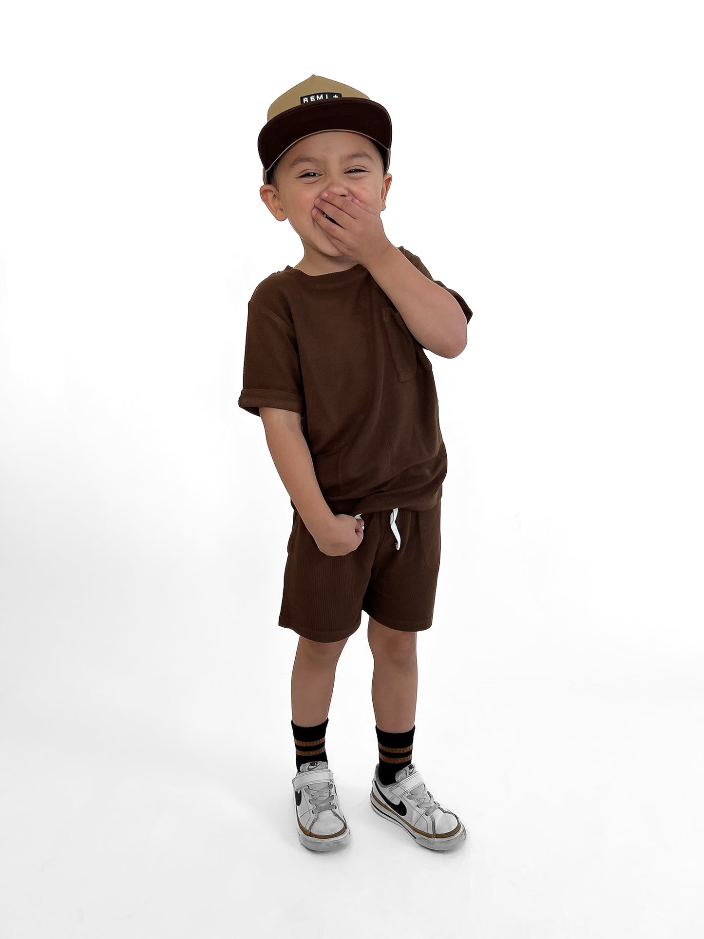 BAMBOO WAFFLE POCKET TEE - UMBER