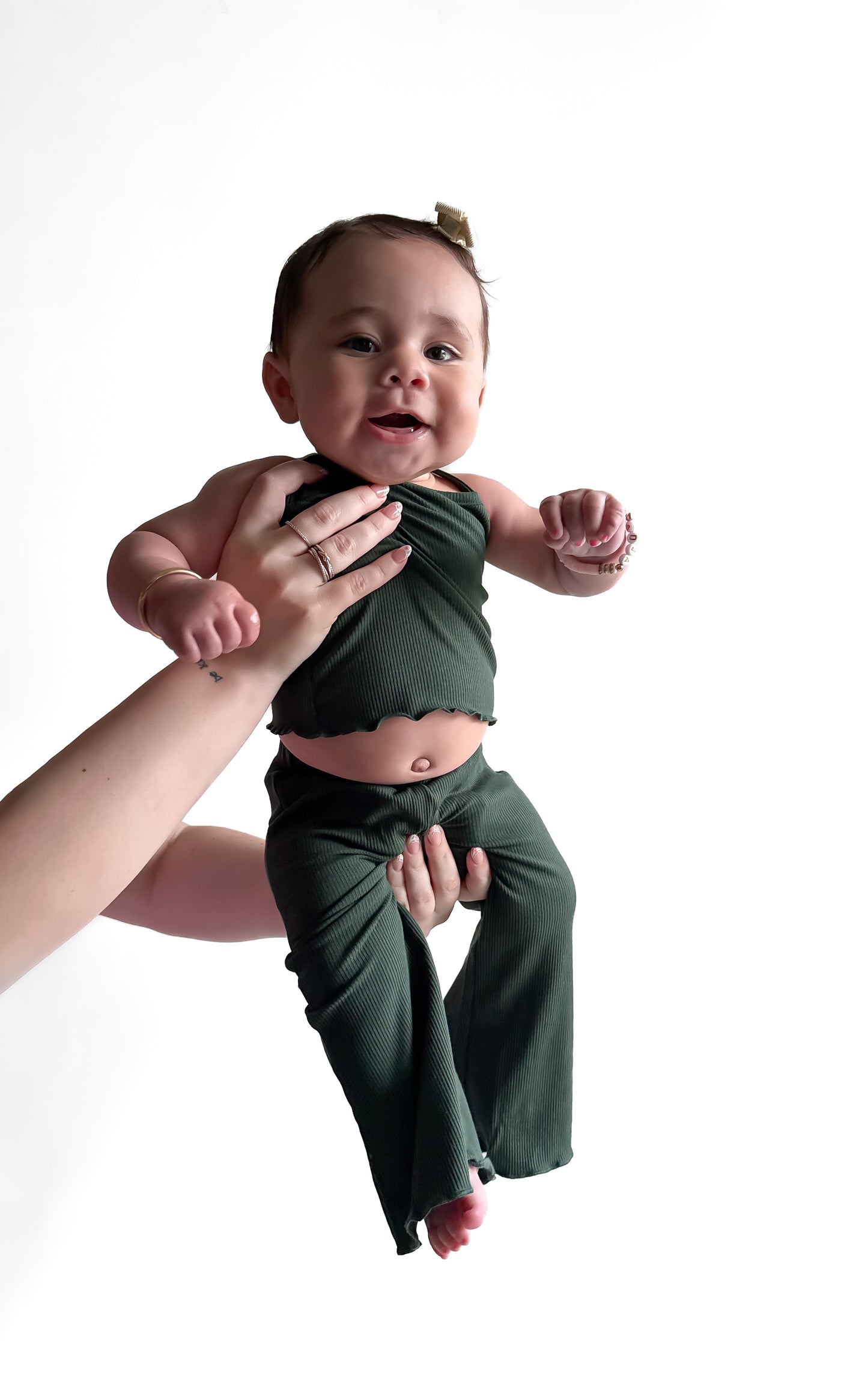 BAMBOO RIBBED LETTUCE TRIM HALTER TOP - FOREST