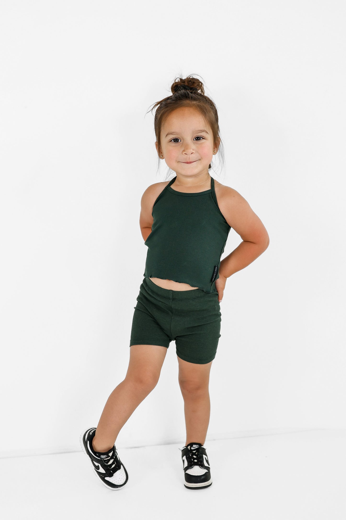 BAMBOO RIBBED LETTUCE TRIM HALTER TOP - FOREST