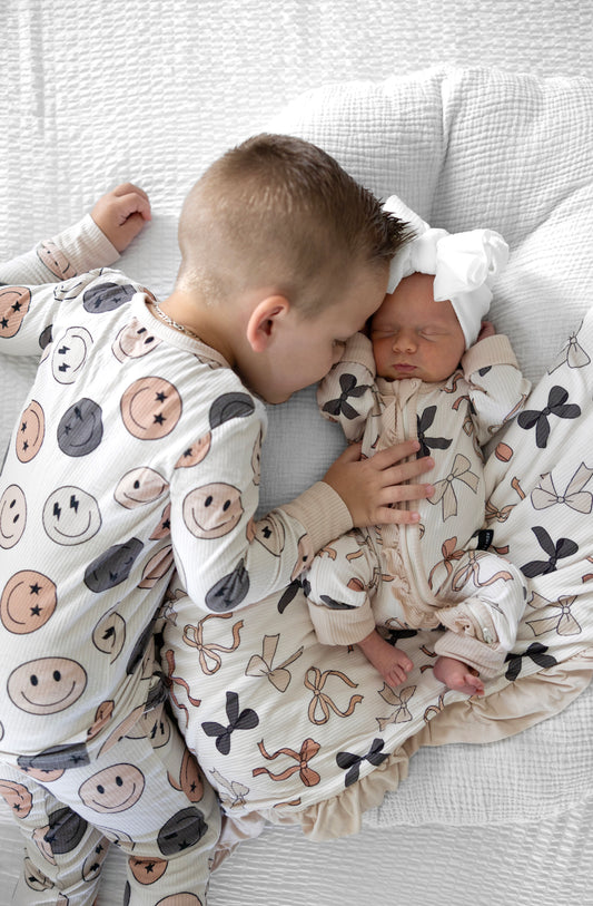 BAMBOO RIBBED 2 PIECE PAJAMA SET - SMILEYS