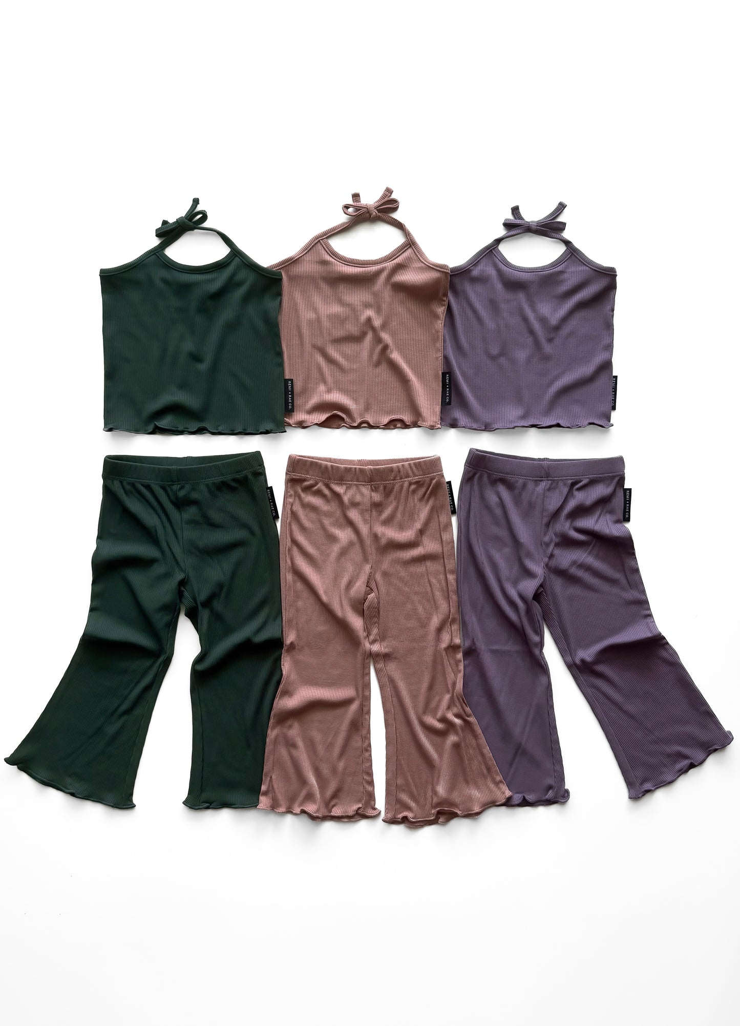 BAMBOO RIBBED LETTUCE TRIM HALTER TOP - PLUM