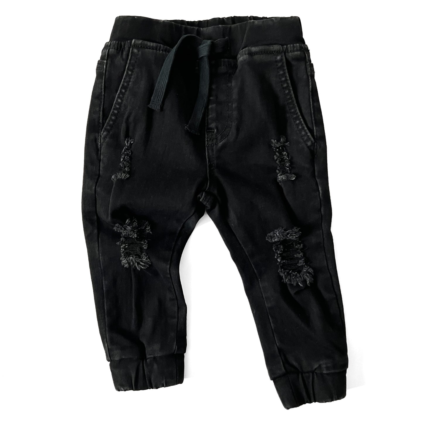DISTRESSED BLACK DENIM CHINO JOGGERS