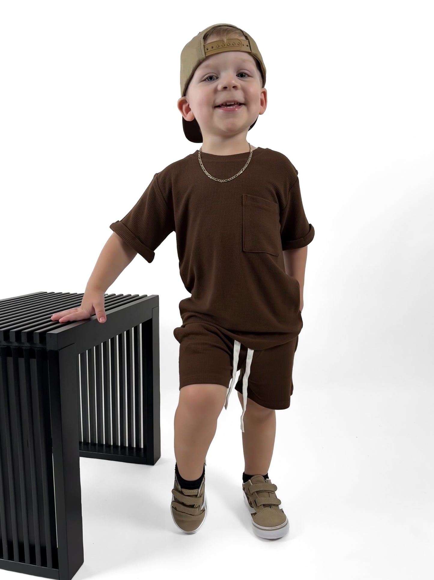 BAMBOO WAFFLE POCKET TEE - UMBER