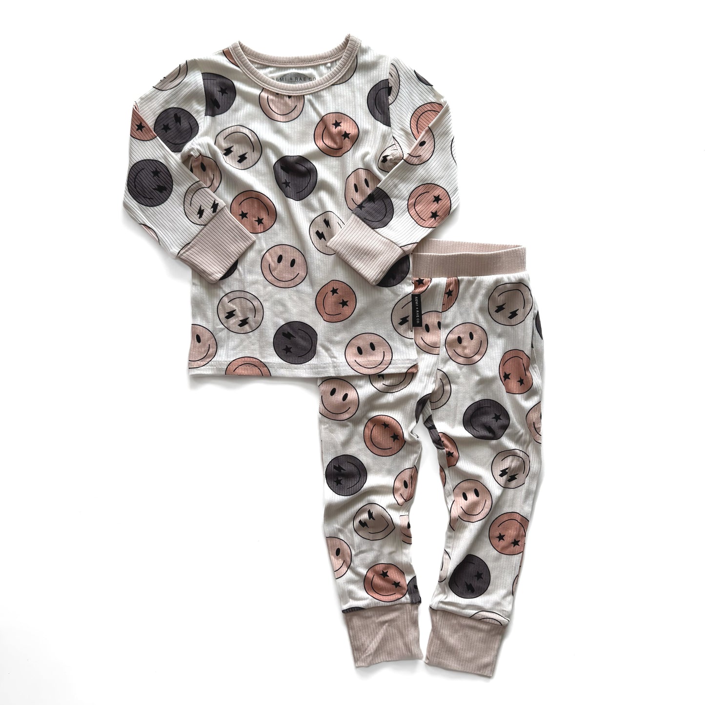 BAMBOO RIBBED 2 PIECE PAJAMA SET - SMILEYS
