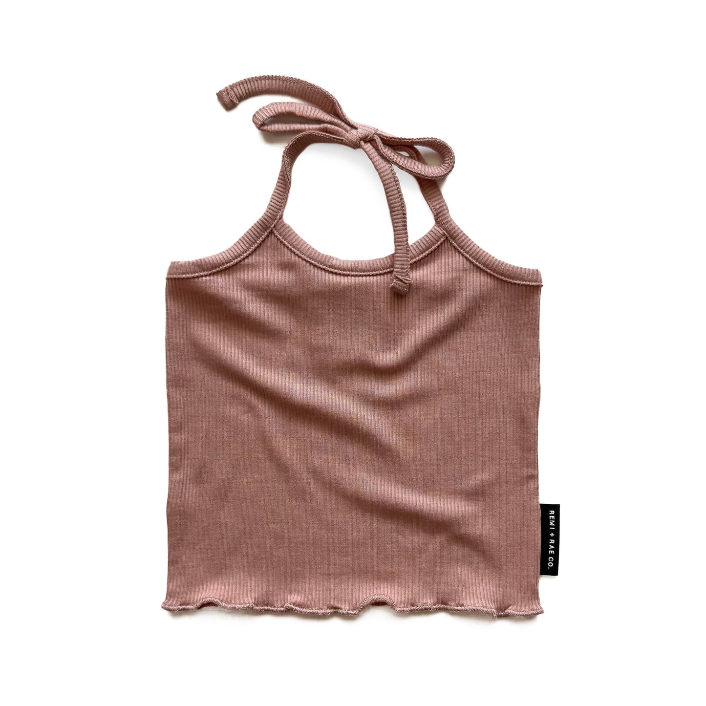 rose tank top with tie straps on a white background