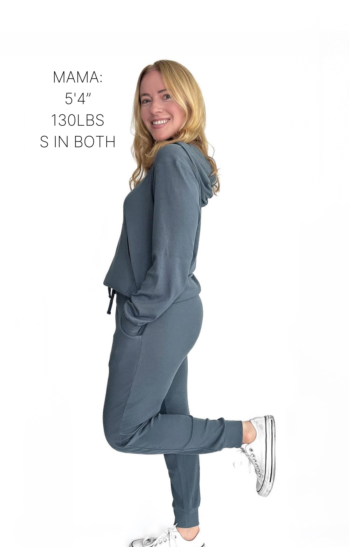 ADULT - BAMBOO RIBBED HOODIE - STEEL BLUE