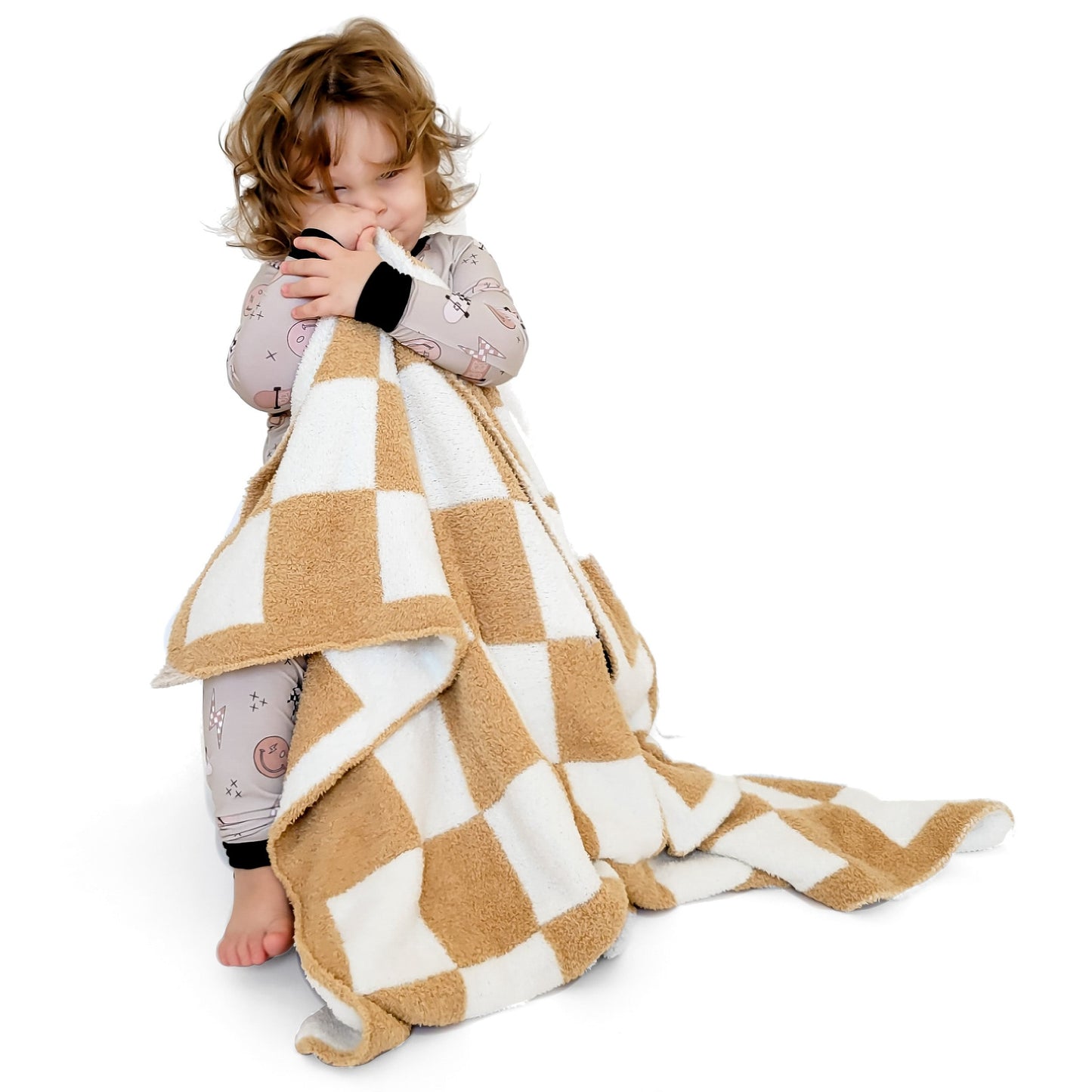 BABY BLANKET - CAMEL CHECKERED
