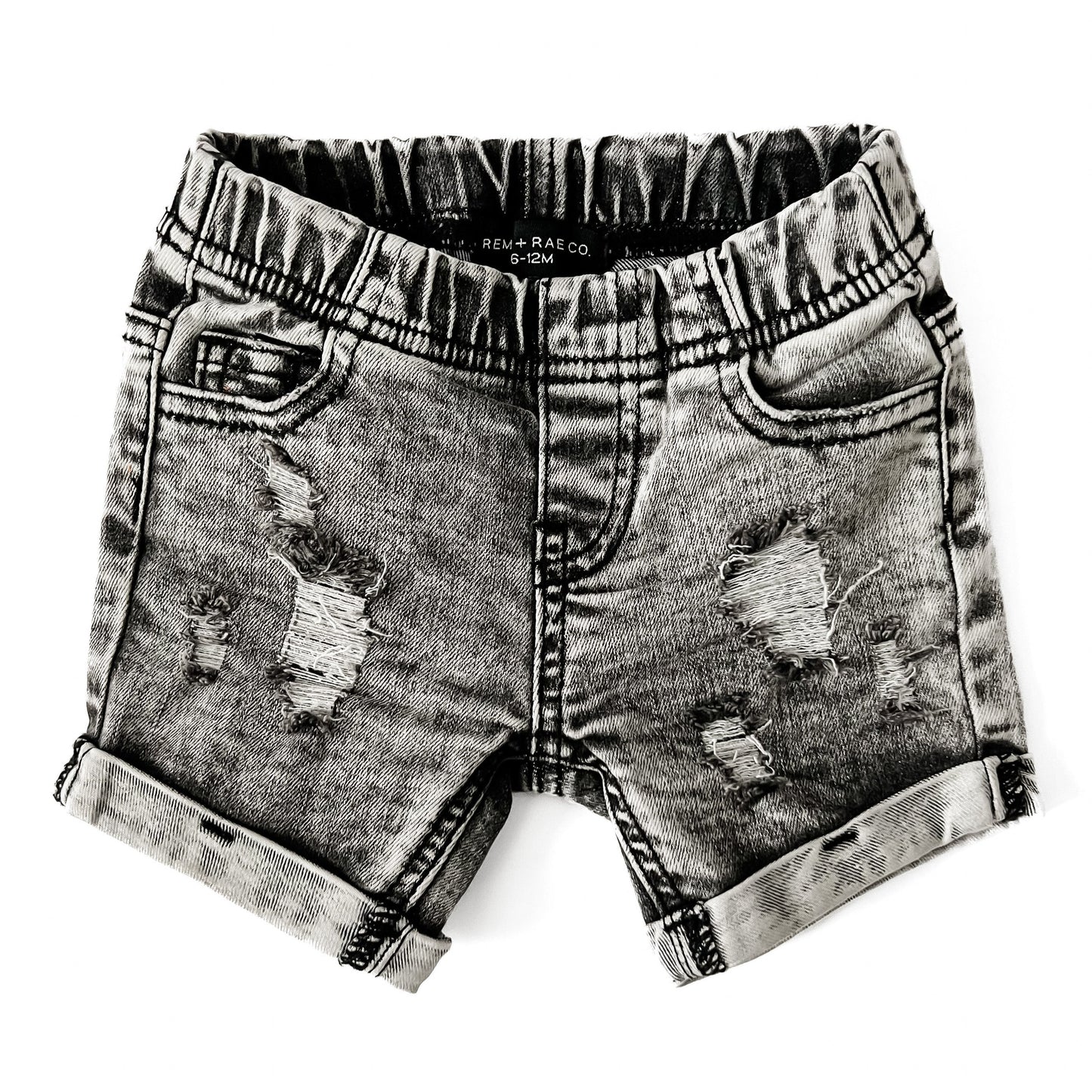 ACID WASH DISTRESSED DENIM SHORTS