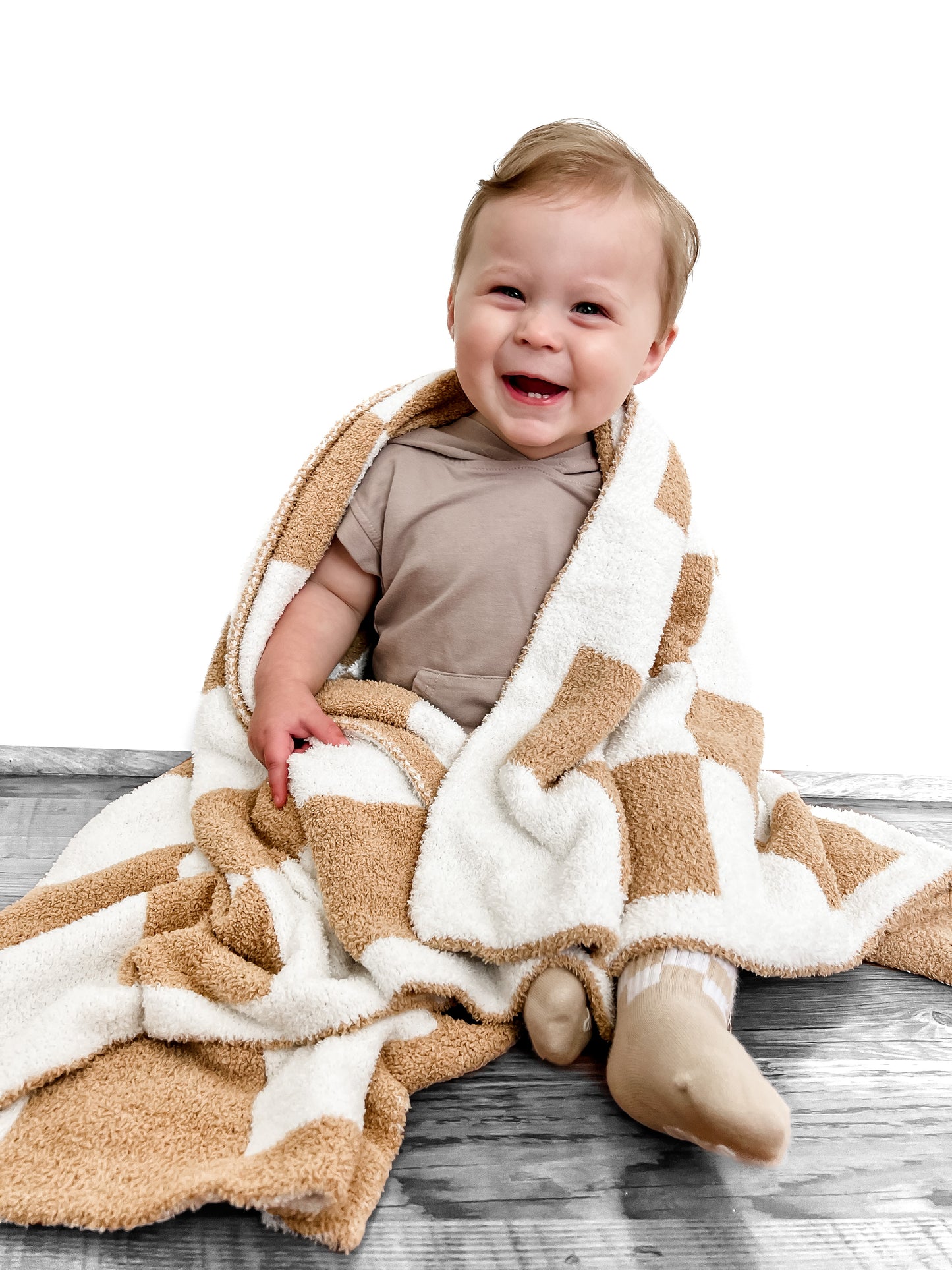 BABY BLANKET - CAMEL CHECKERED