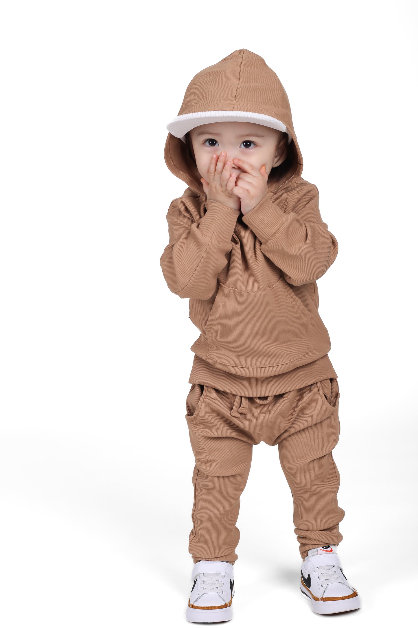 BAMBOO RIBBED HOODIE - COFFEE