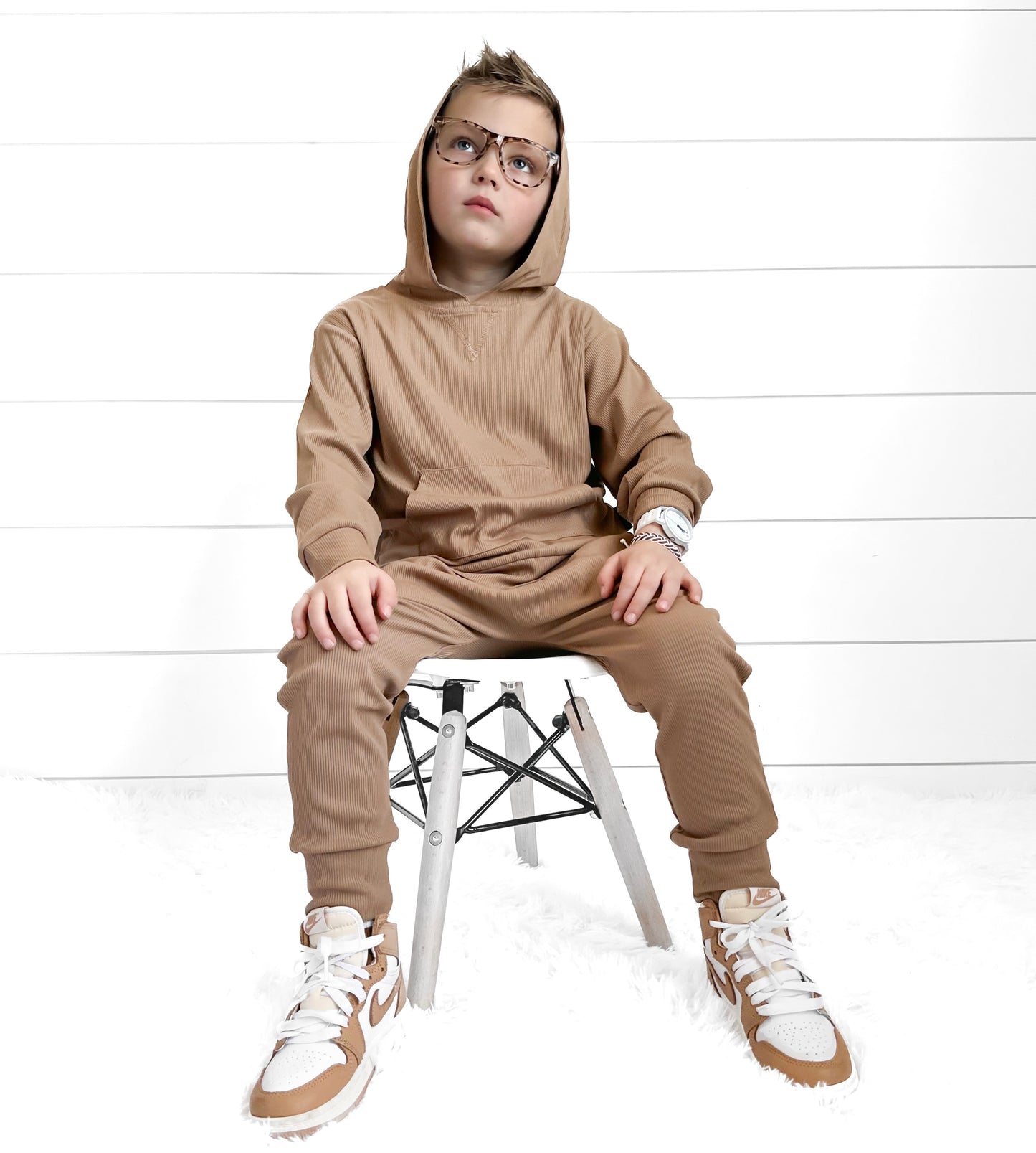 BAMBOO RIBBED HOODIE - COFFEE