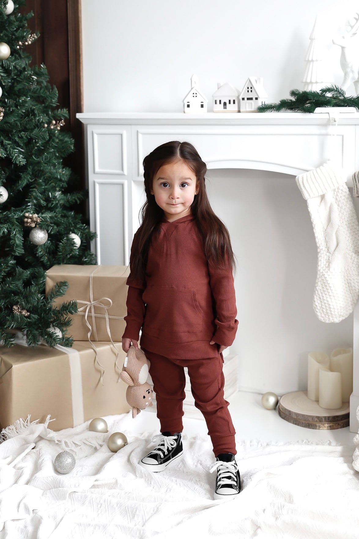 BAMBOO RIBBED HOODIE - BRICK