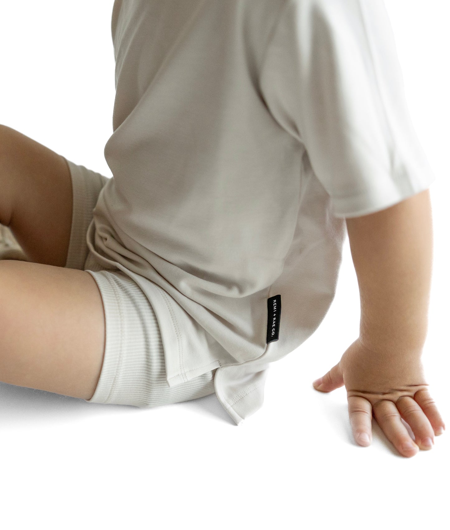 BAMBOO RIBBED BIKER SHORTS - MOONSTONE