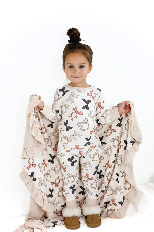 BAMBOO RIBBED 2 PIECE PAJAMA SET - BOWS