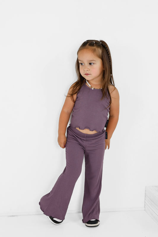 BAMBOO RIBBED FLARE LEGGINGS - PLUM