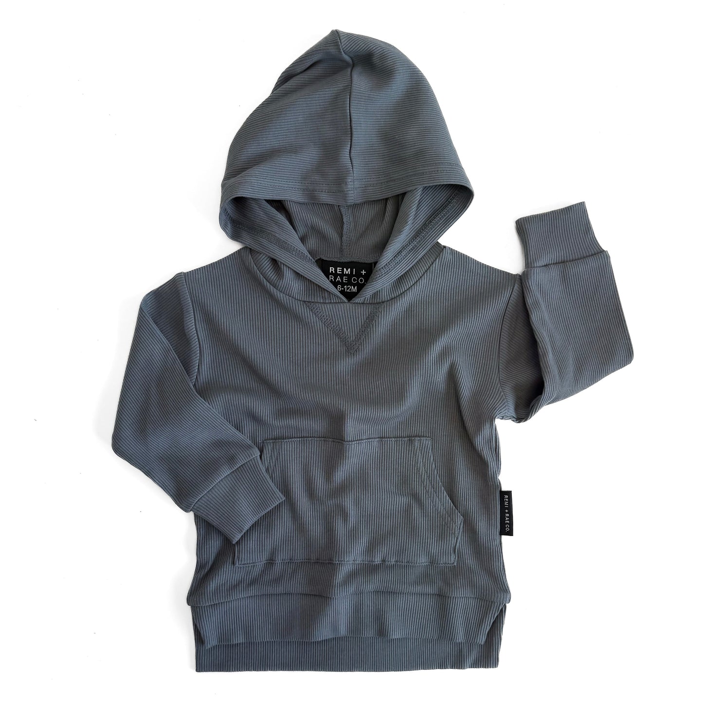 BAMBOO RIBBED HOODIE - STEEL BLUE