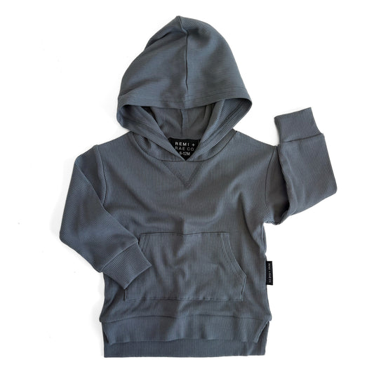 BAMBOO RIBBED HOODIE - STEEL BLUE