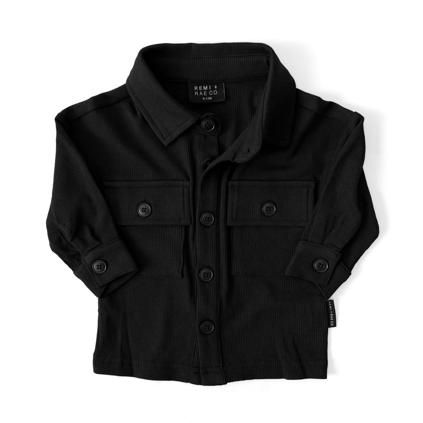 BAMBOO RIBBED BUTTON UP SHACKET - BLACK