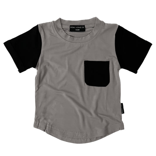 BAMBOO POCKET TEE - SLATE COLOR BLOCK