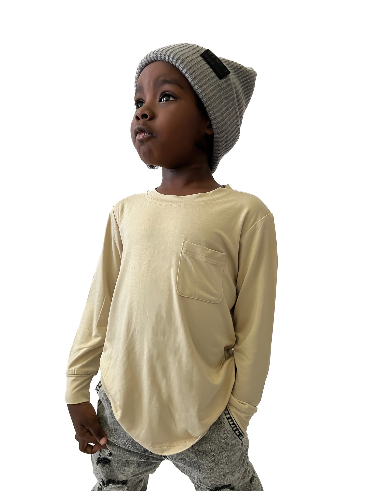 BAMBOO LONG SLEEVE POCKET TEE - SAND