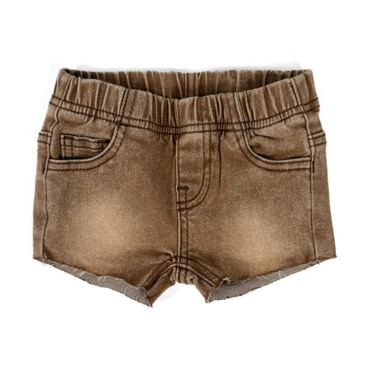 DENIM CUT OFF SHORTIES - CAMEL