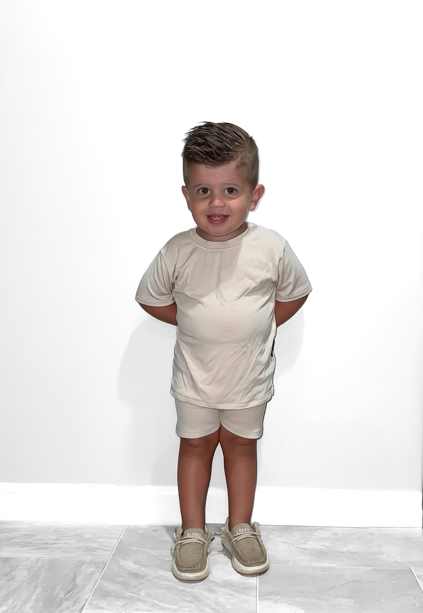 BAMBOO RIBBED BIKER SHORTS - MOONSTONE