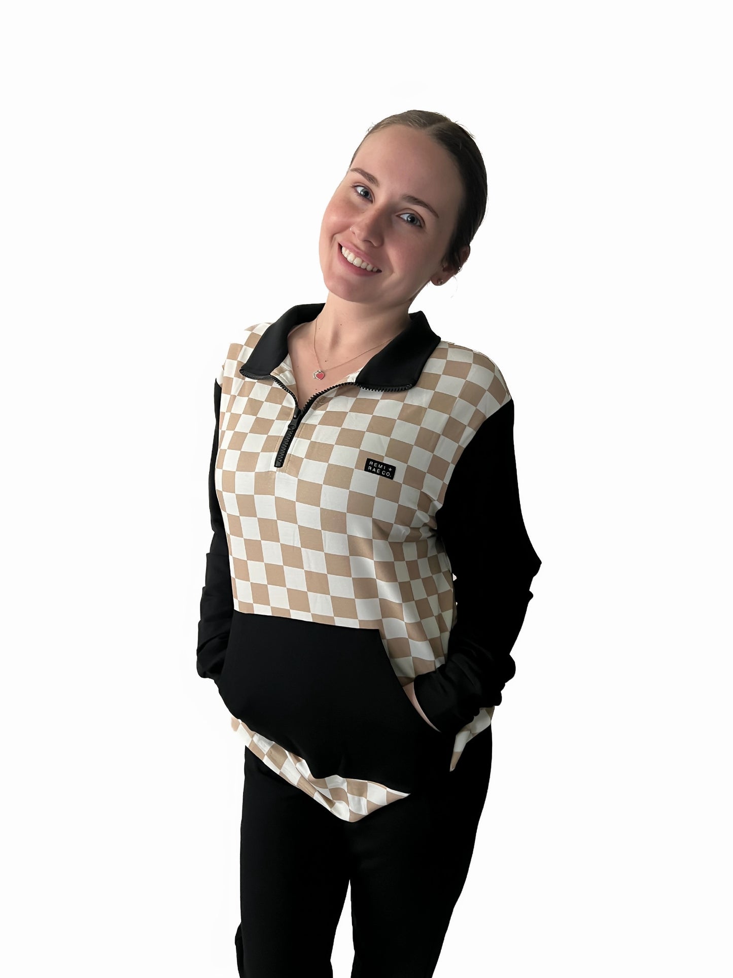 ADULT - BAMBOO CHECKERED COLOR BLOCK PULLOVER