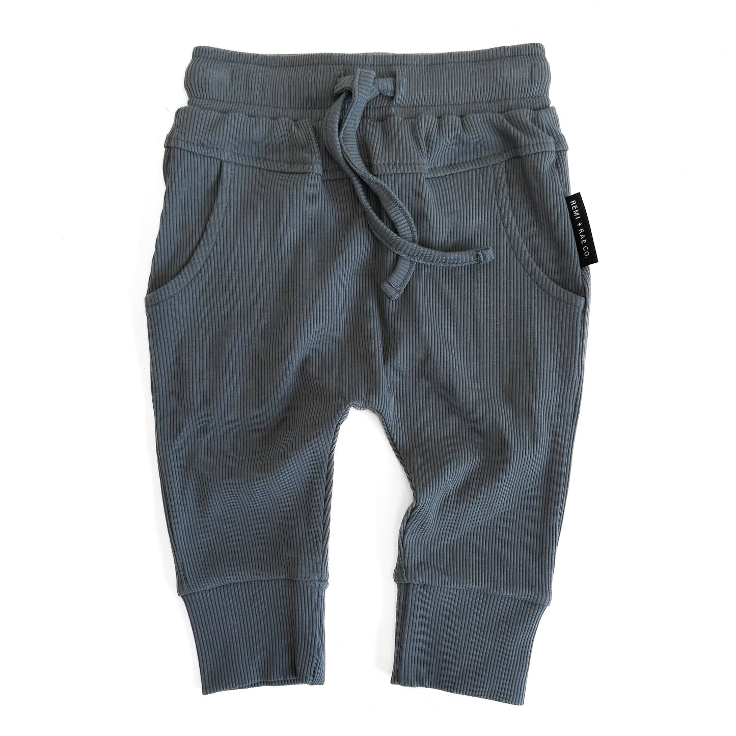 BAMBOO RIBBED JOGGERS - STEEL BLUE