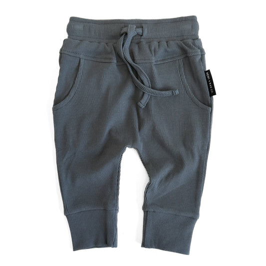 BAMBOO RIBBED JOGGERS - STEEL BLUE