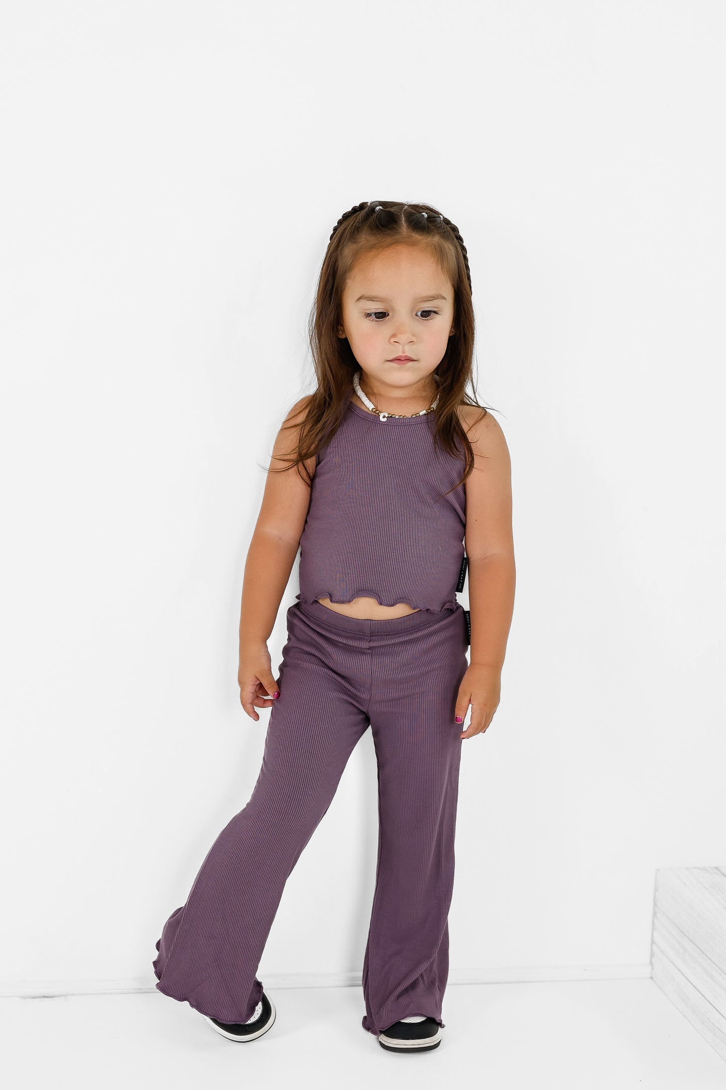 BAMBOO RIBBED FLARE LEGGINGS - PLUM