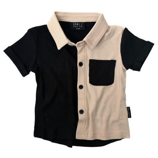 BAMBOO RIBBED BUTTON UP - COLOR BLOCK