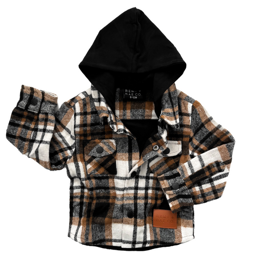 HOODED FLANNEL JACKET - CARAMEL