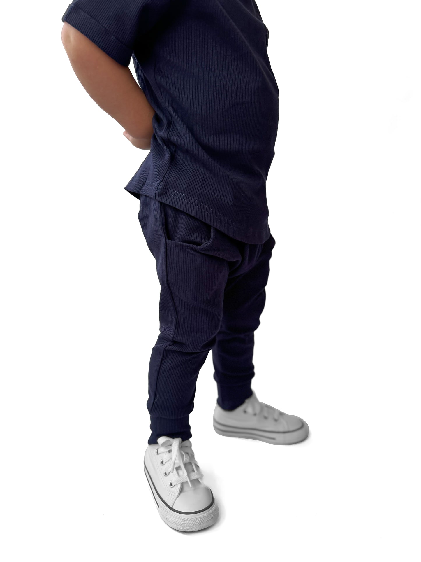 BAMBOO RIBBED JOGGERS - NAVY