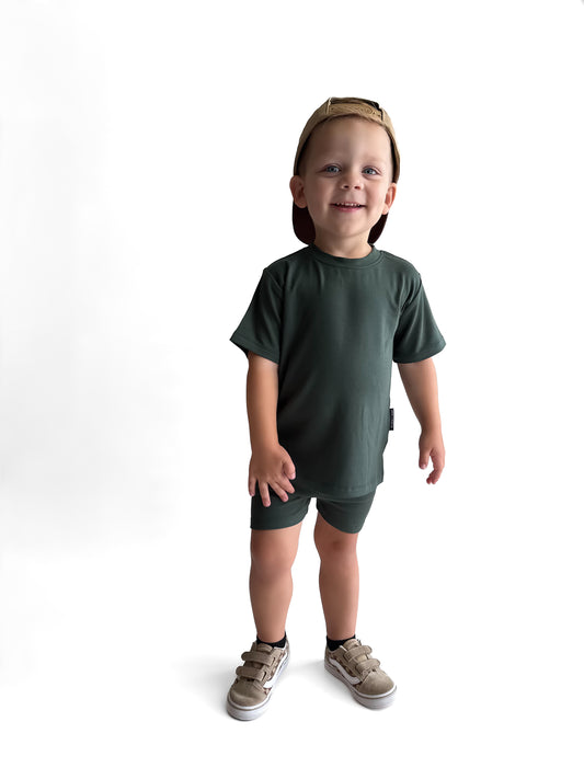 BAMBOO RIBBED BIKER SHORTS - FOREST