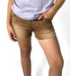 DENIM CUT OFF SHORTIES - CAMEL