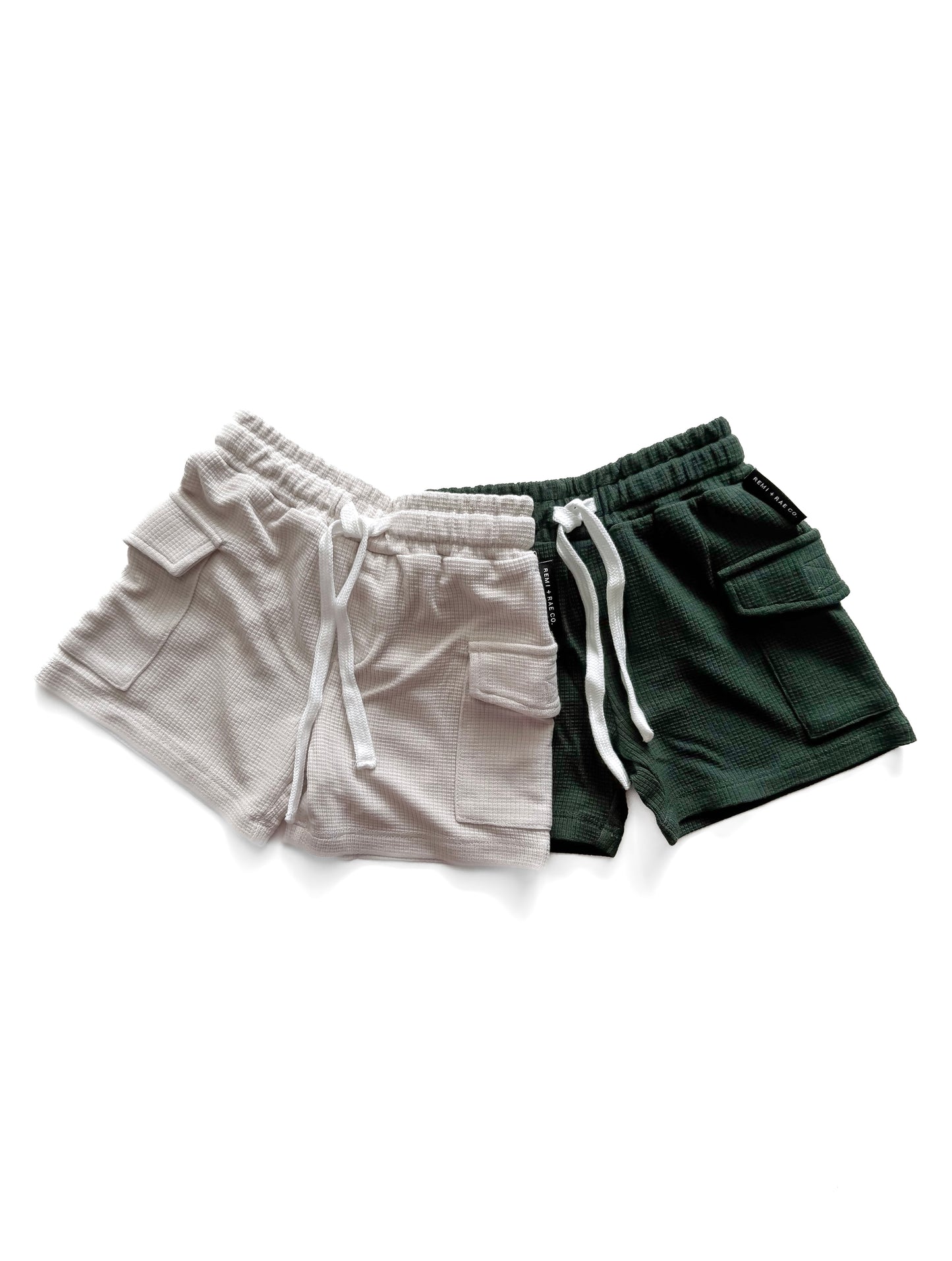 BAMBOO WAFFLE CARGO SHORTS - MOONSTONE