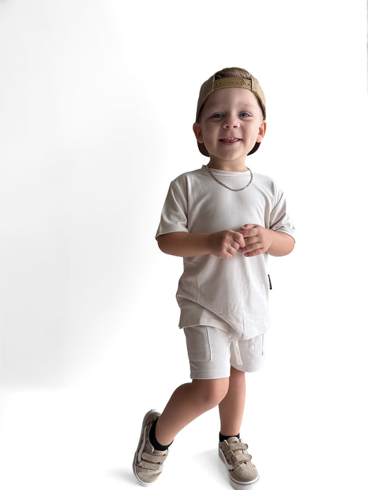 BAMBOO WAFFLE CARGO SHORTS - MOONSTONE