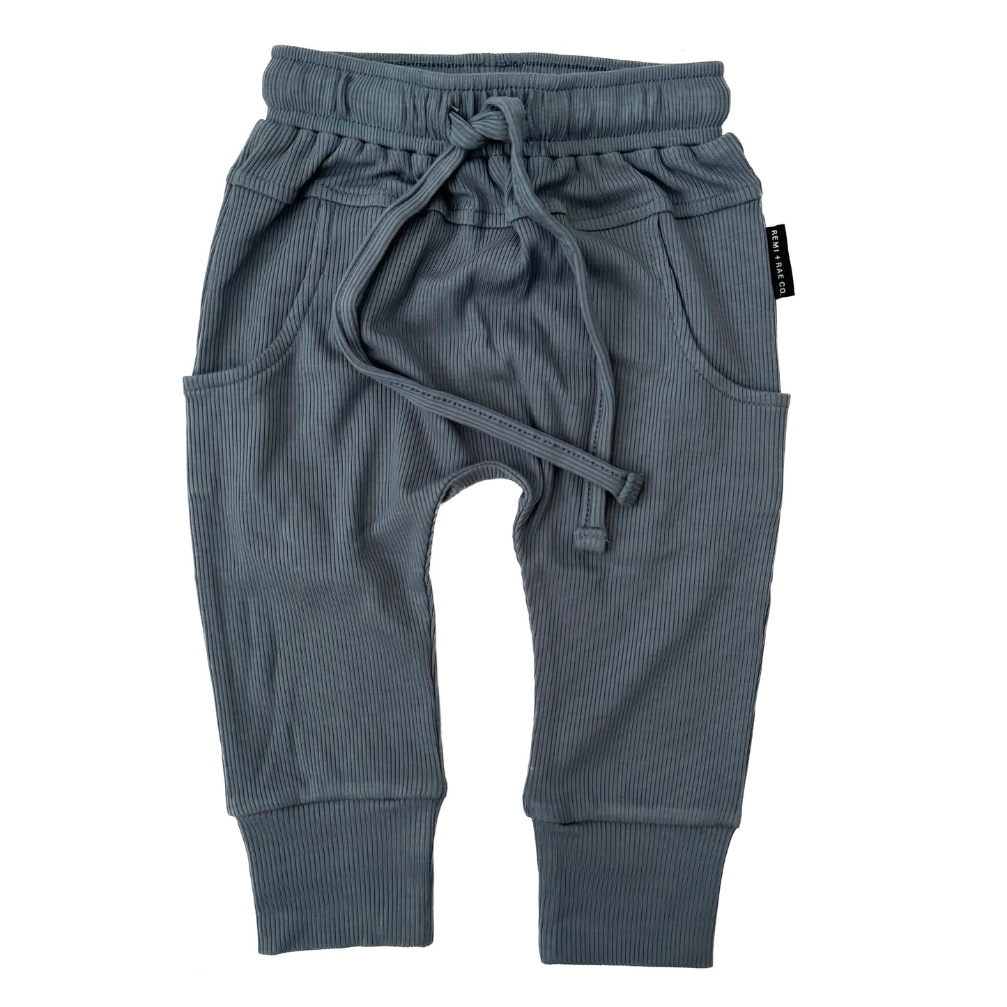 BAMBOO RIBBED JOGGERS - STEEL BLUE