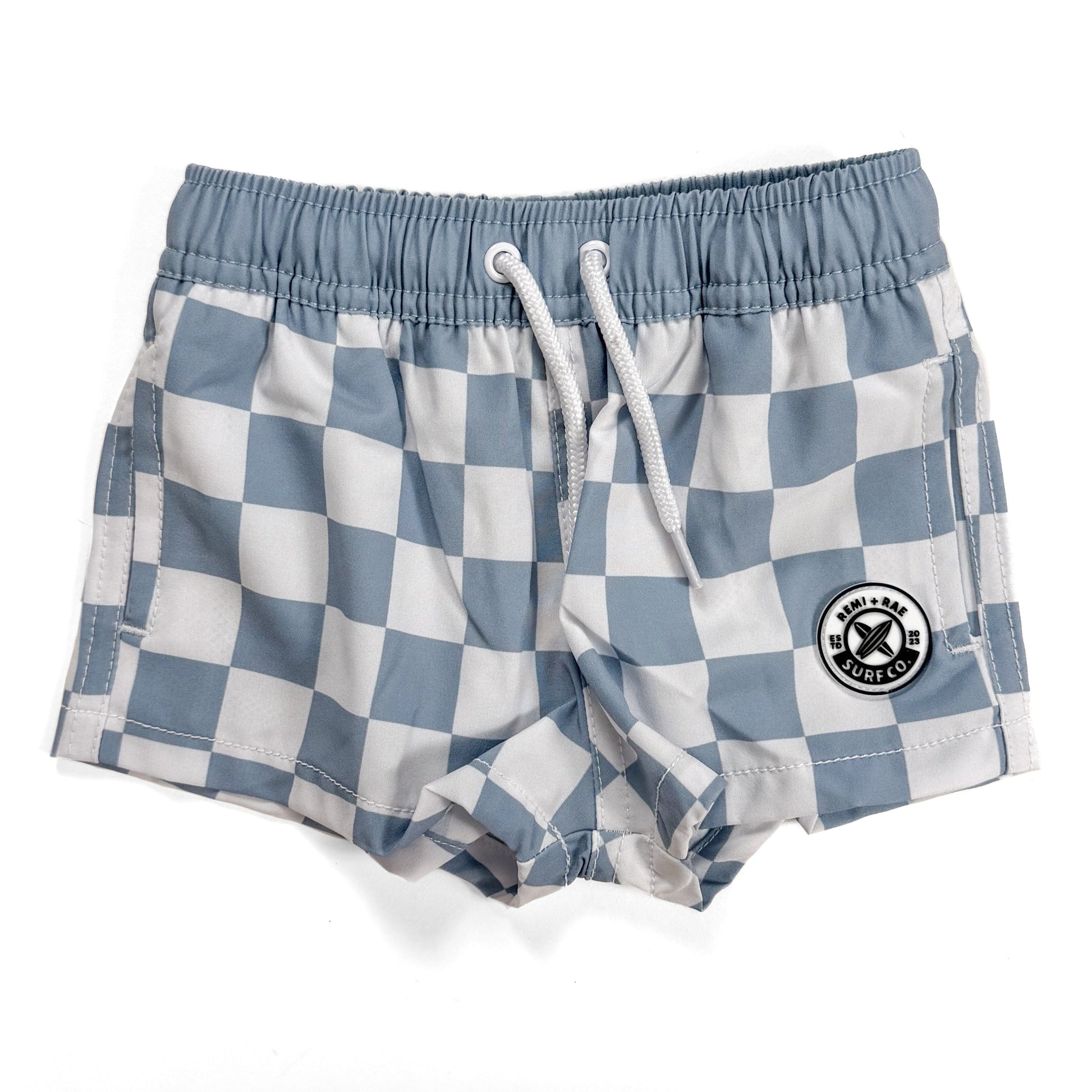 BLUE CHECKERED BOYS SWIM SHORTS
