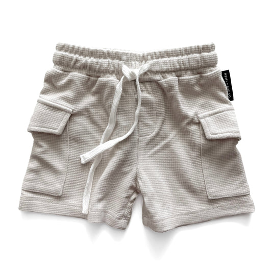BAMBOO WAFFLE CARGO SHORTS - MOONSTONE